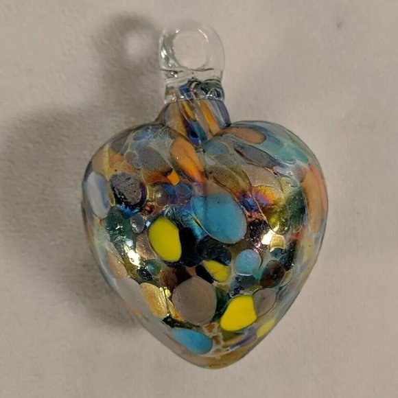 Hand Blown Colorful Art Glass Heart Hanging Ornament Decor Multi Gold 3.5" - Picture 2 of 10